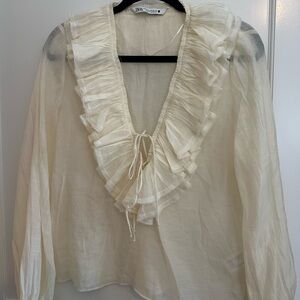 Elegant Cream Ruffled Blouse